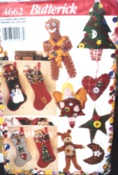 4662 Butterick BUTTON STOCKING, GINGERBREAD MAN, ANGEL, REINDEER, SNOMAN PATTERN UNCUT